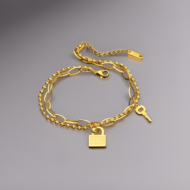 Lock & Key Charm Bracelet / 18K Gold Plated - Nina Kane Jewellery