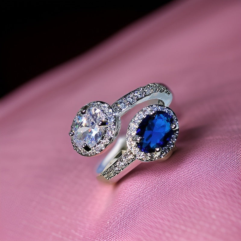 Duchess Topaz & Diamond Duo Ring / 925 Sterling Silver - Nina Kane Jewellery