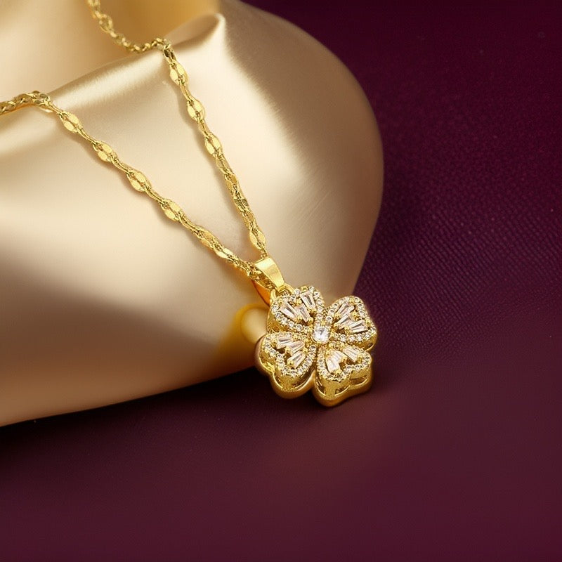 Alberta Good Luck Spinning Clover Pendant / Stainless Steel - Nina Kane Jewellery