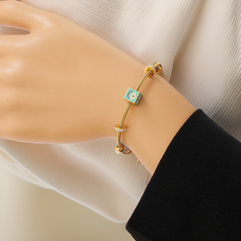 Giovanna Evil Eye Charm Bracelet / Stainless Steel - Nina Kane Jewellery