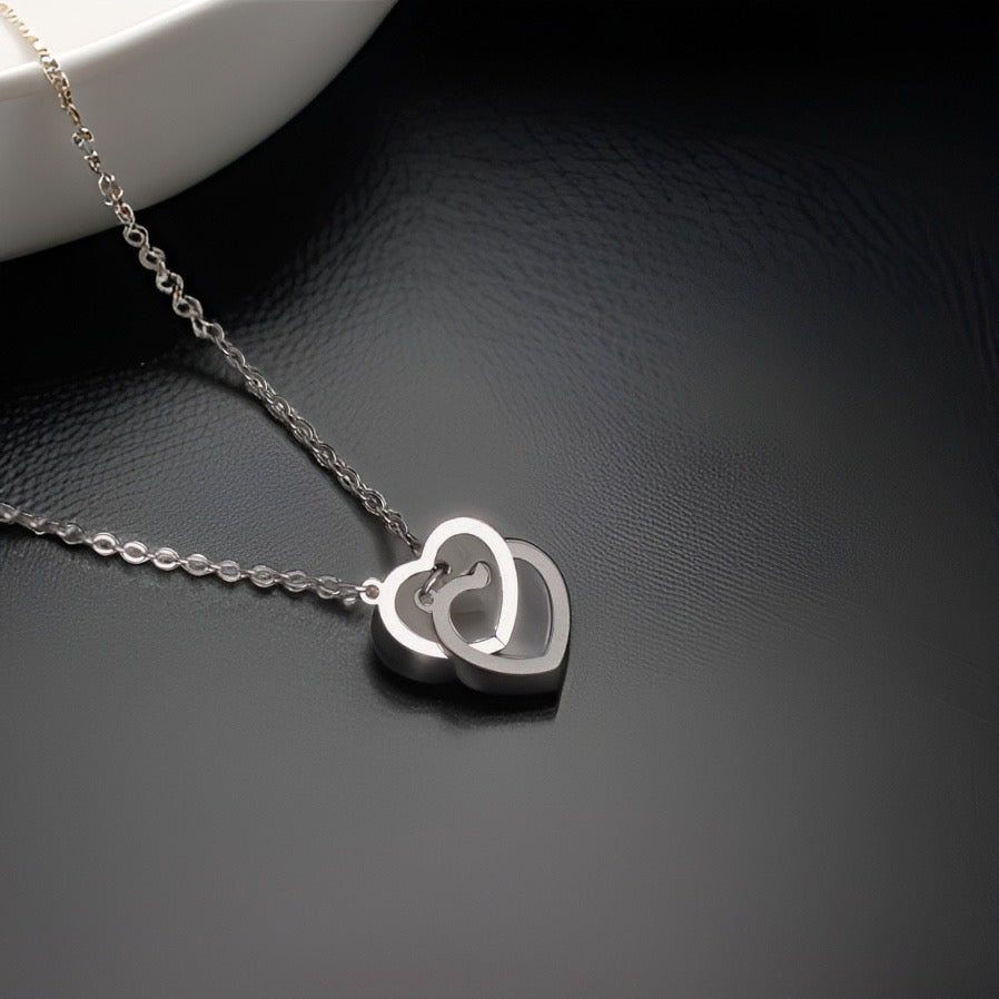 Ophelia Linked Hearts Necklace / Stainless Steel - Nina Kane Jewellery
