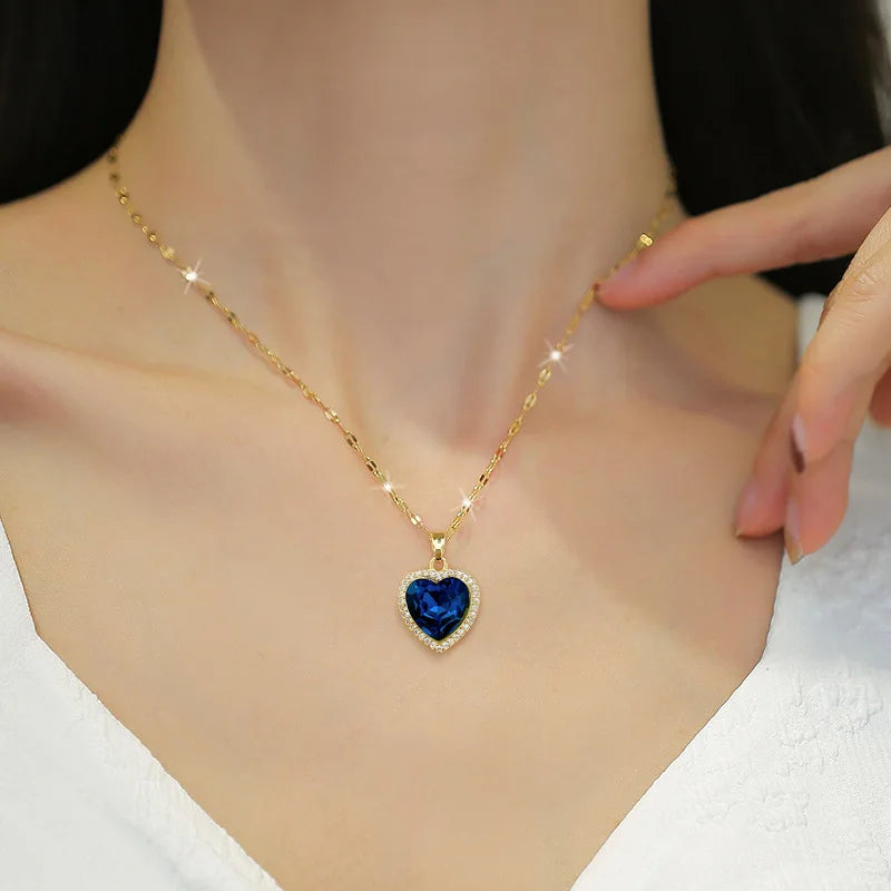 Yasmin Blue Heart Pendant / Stainless steel - Nina Kane Jewellery