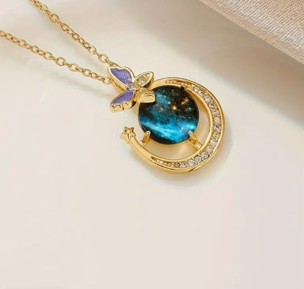 Galaxy Star & Moon Pendant / Stainless Steel - Nina Kane Jewellery