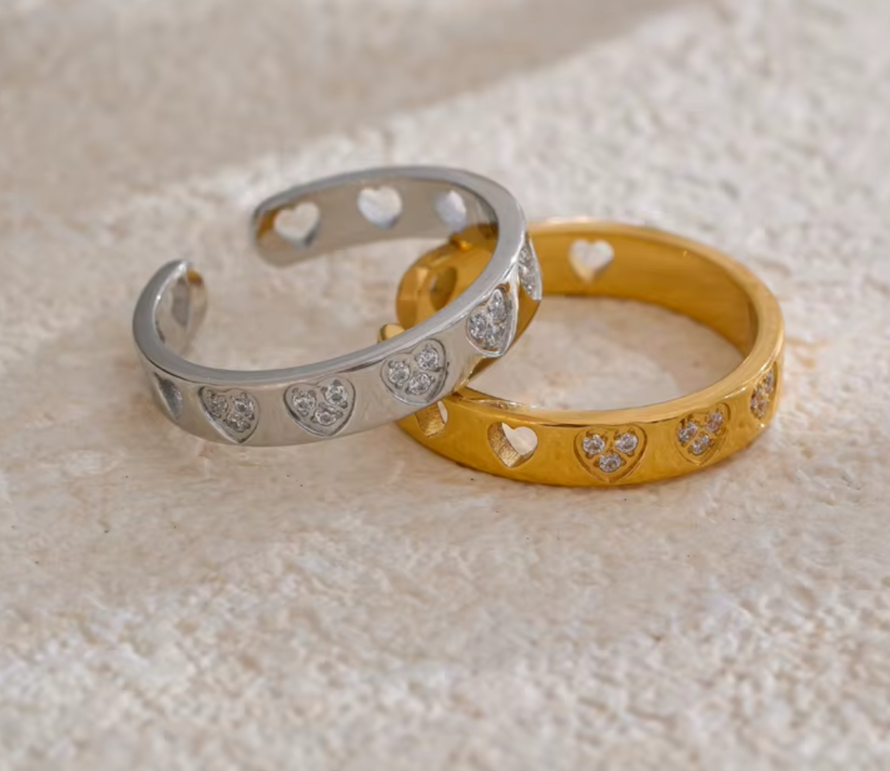 Amara Crystal Heart Rings / 18K Gold Plated - Nina Kane Jewellery