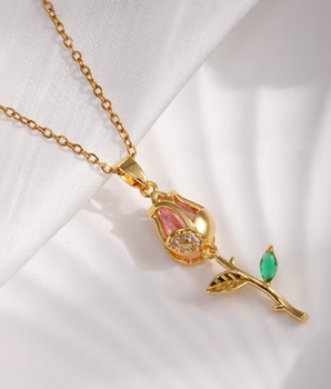 Laura Crystal Rose Pendants / 18K Gold Plated - Nina Kane Jewellery