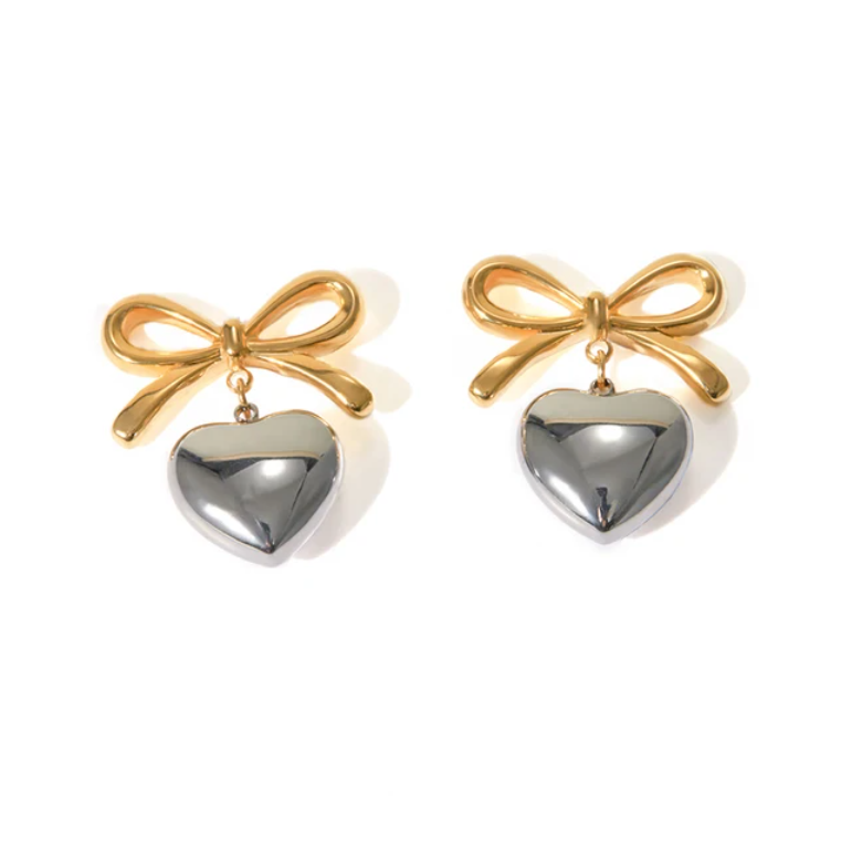 Keres Bow & Heart Earrings / 18K Gold Plated - Nina Kane Jewellery