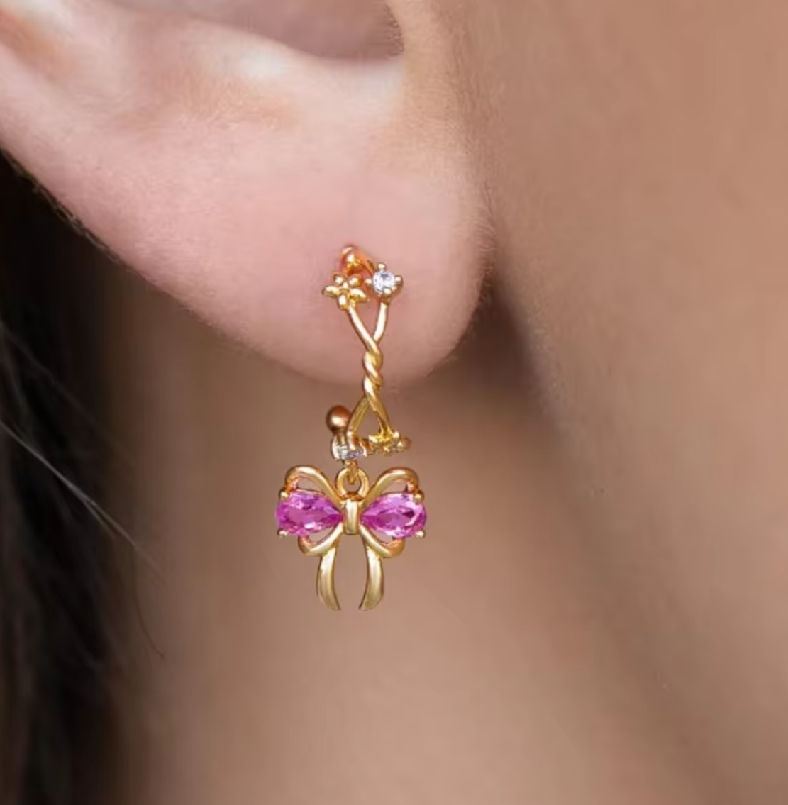 Helga Pink Crystal Bow Earrings / 925 Sterling Silver - Nina Kane Jewellery