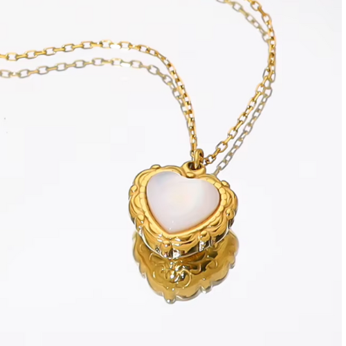 Bianca Shell Inlaid Heart Necklace / 18K Gold Plated - Nina Kane Jewellery