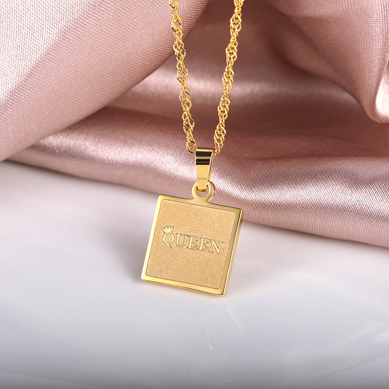 Queen Frosted Square Pendant / Stainless Steel
