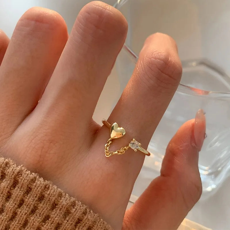 Christina Heart Chain Ring / Stainless Steel - Nina Kane Jewellery