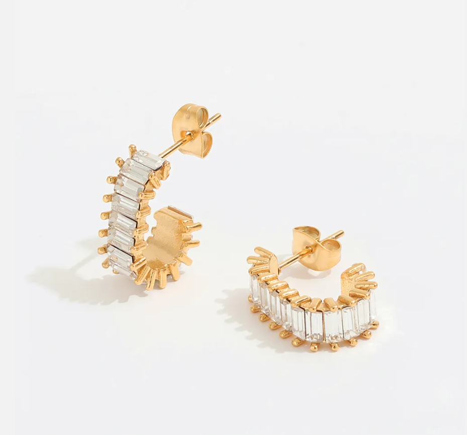 Fern Zirconia Pave Hoop Earrings / 18K Gold Plated - Nina Kane Jewellery