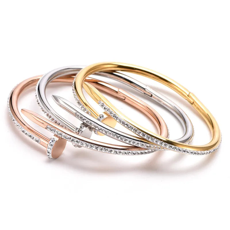 Sparkling Zircon Nail Bangle / Stainless Steel