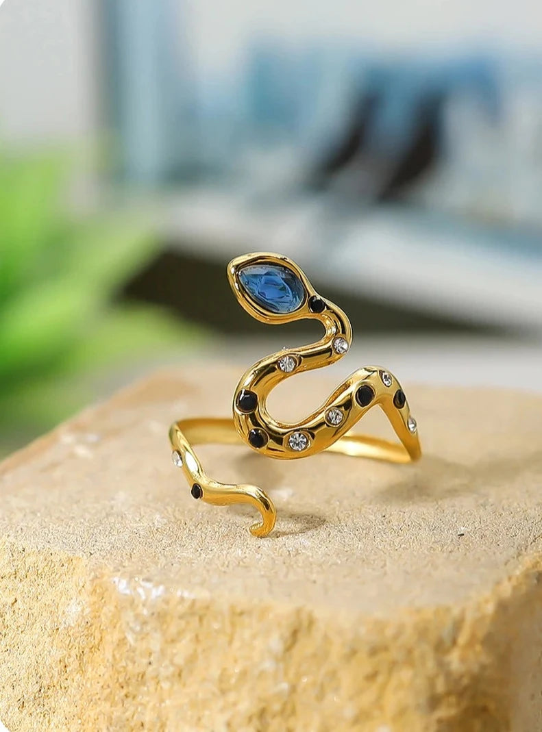 Coby Blue Stone Snake Ring / 18K Gold Plated - Nina Kane Jewellery