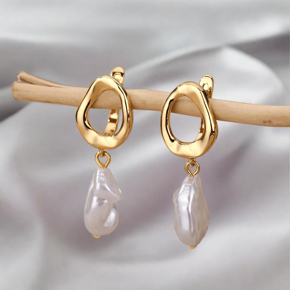 Amelie Gold Pearl Earrings / Stainless Steel - Nina Kane Jewellery