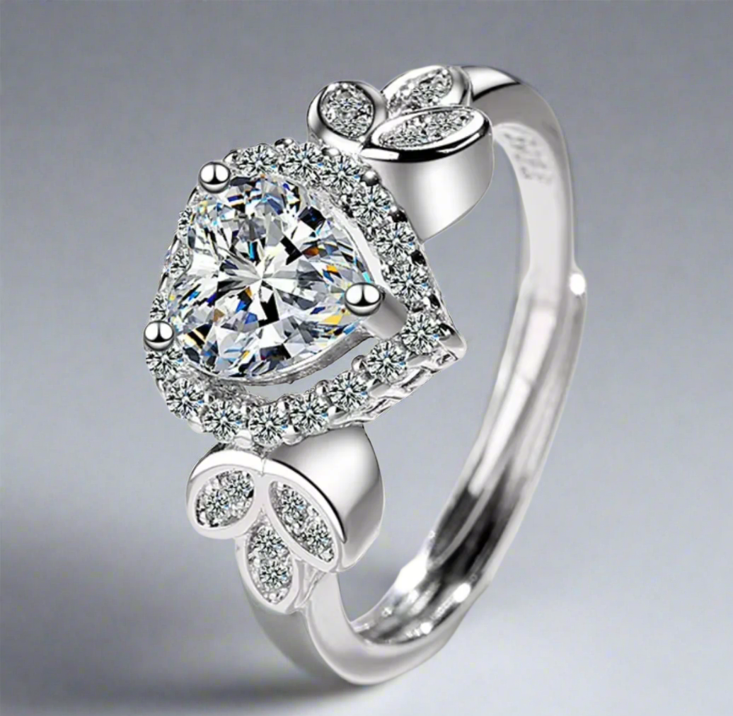 Sweetheart Zirconia Diamond Ring / 925 Sterling Silver - Nina Kane Jewellery