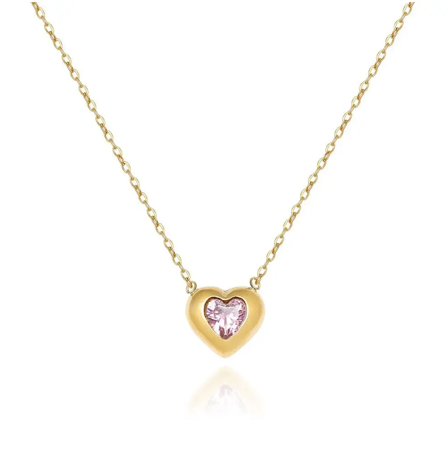 Valentina Pink Heart Necklace / 18K Gold Plated - Nina Kane Jewellery