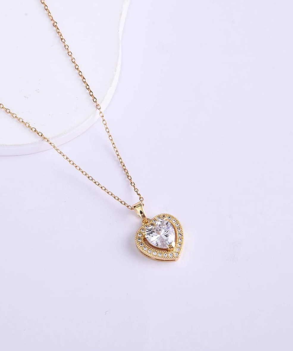 Dhalia Gold Heart Necklace / Stainless Steel - Nina Kane Jewellery