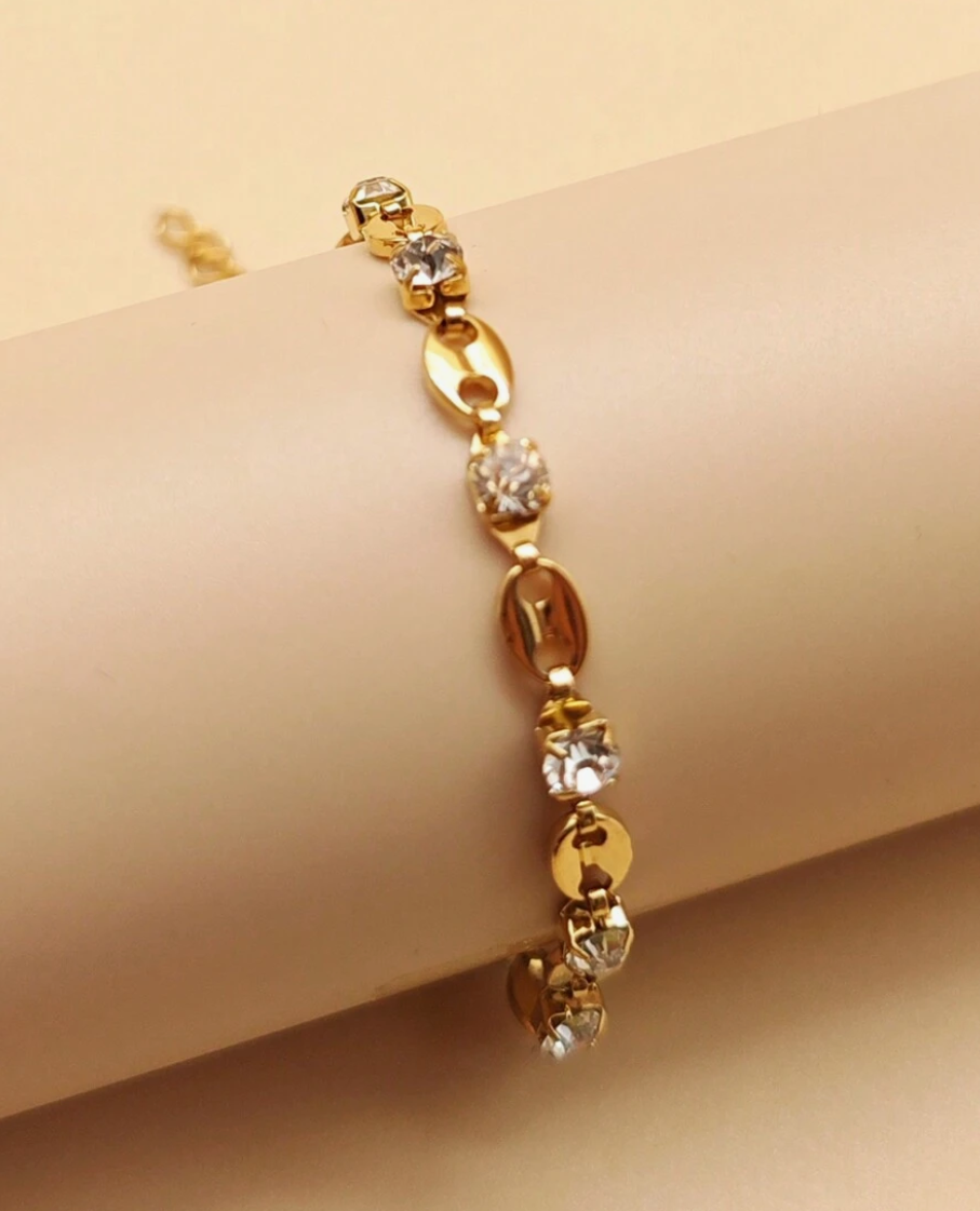 Sonia Coffee Bean Bracelet / 18K Gold Plated - Nina Kane Jewellery