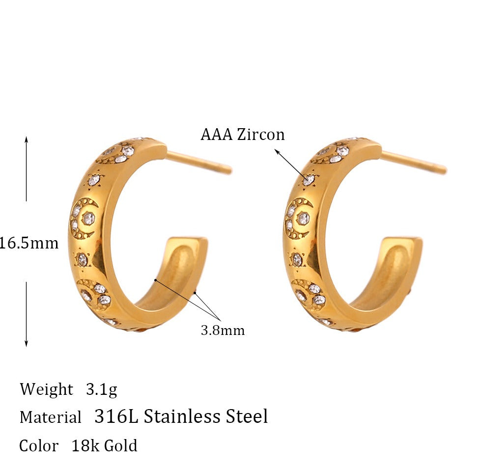 Alameda Diamond Moon & Sun Earrings / 18K Gold Plated