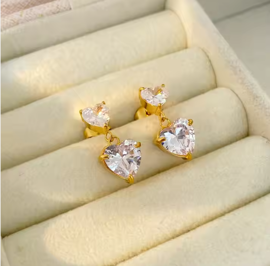 Casiope Zircon Heart Earrings / 18K Gold Plated - Nina Kane Jewellery
