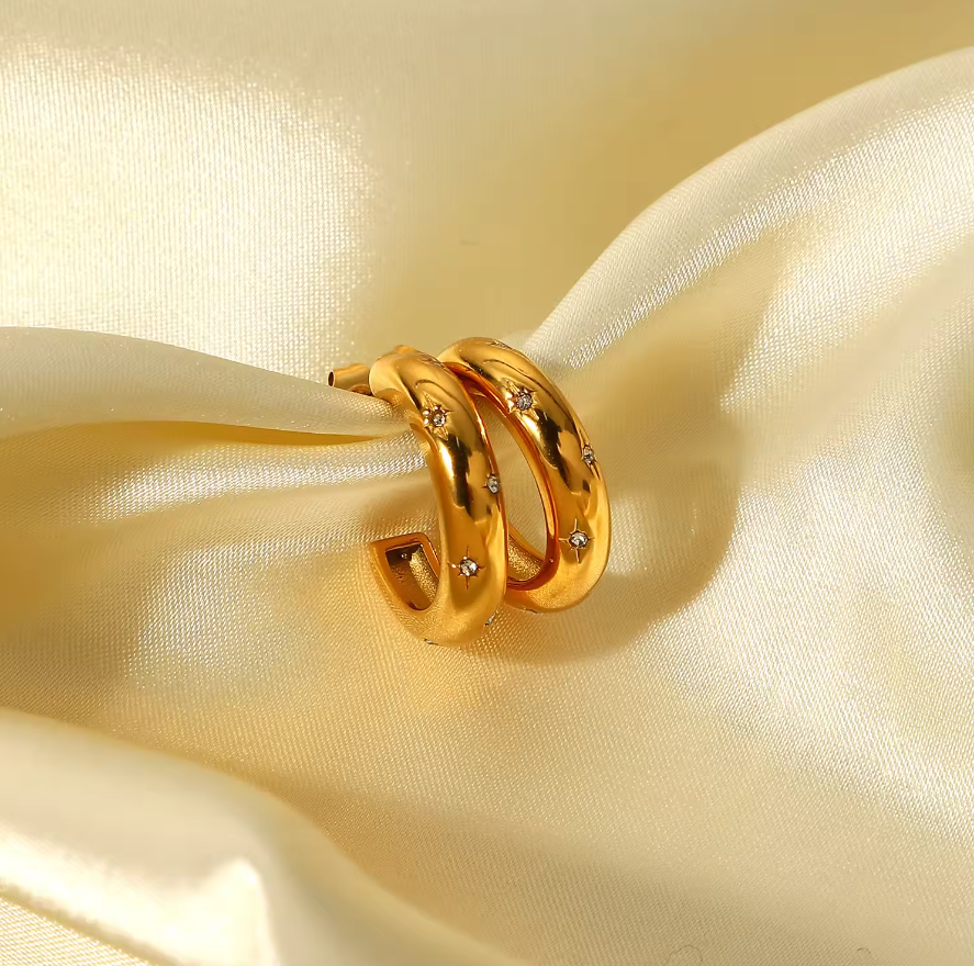 Europa Zircon Diamond Hoops / 18K Gold Plated - Nina Kane Jewellery