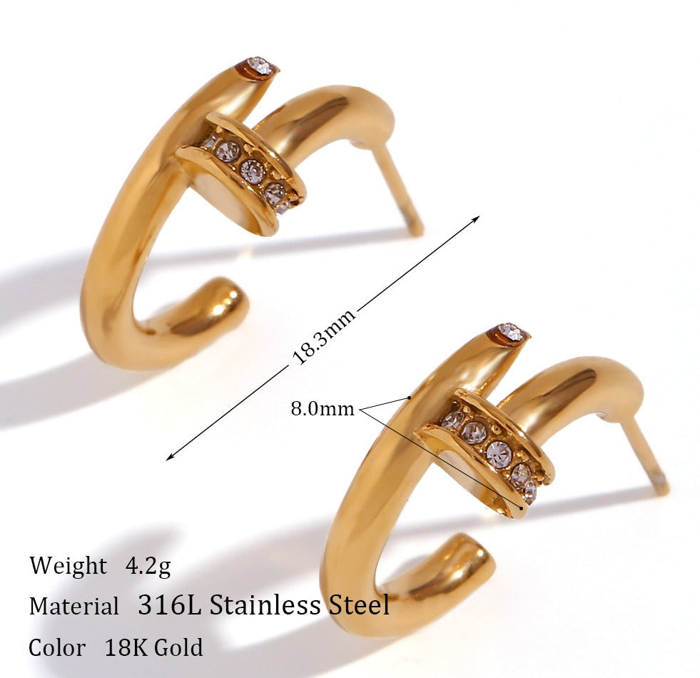 Pamela Rhinestone Nail Earrings / Stainless Steel