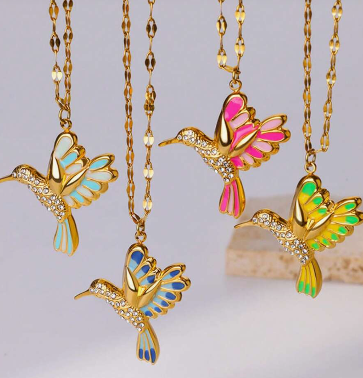 Meera Hummingbird Pendants / Stainless Steel - Nina Kane Jewellery