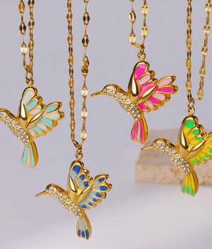 Meera Hummingbird Pendants / Stainless Steel - Nina Kane Jewellery
