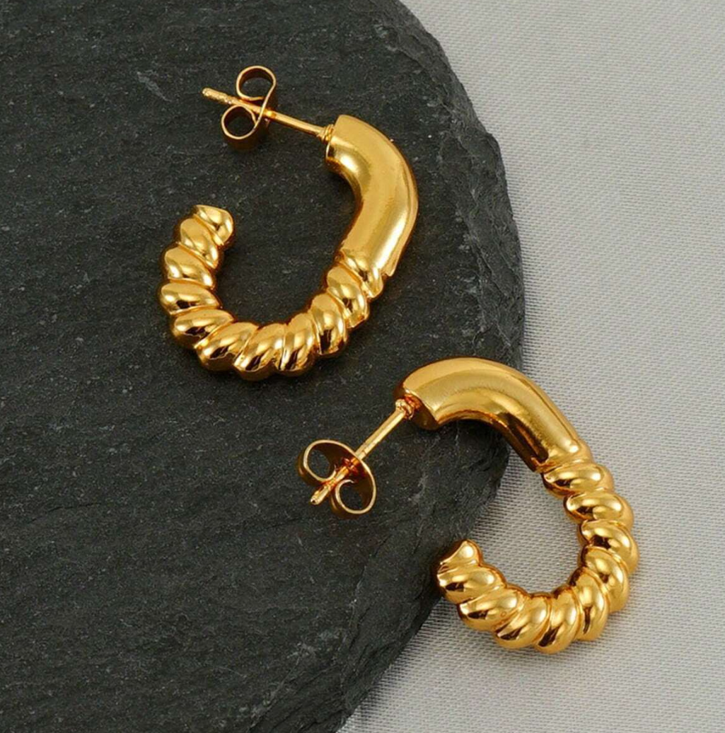 Morena Spiral U Shape Hoops / 18K Gold Plated - Nina Kane Jewellery