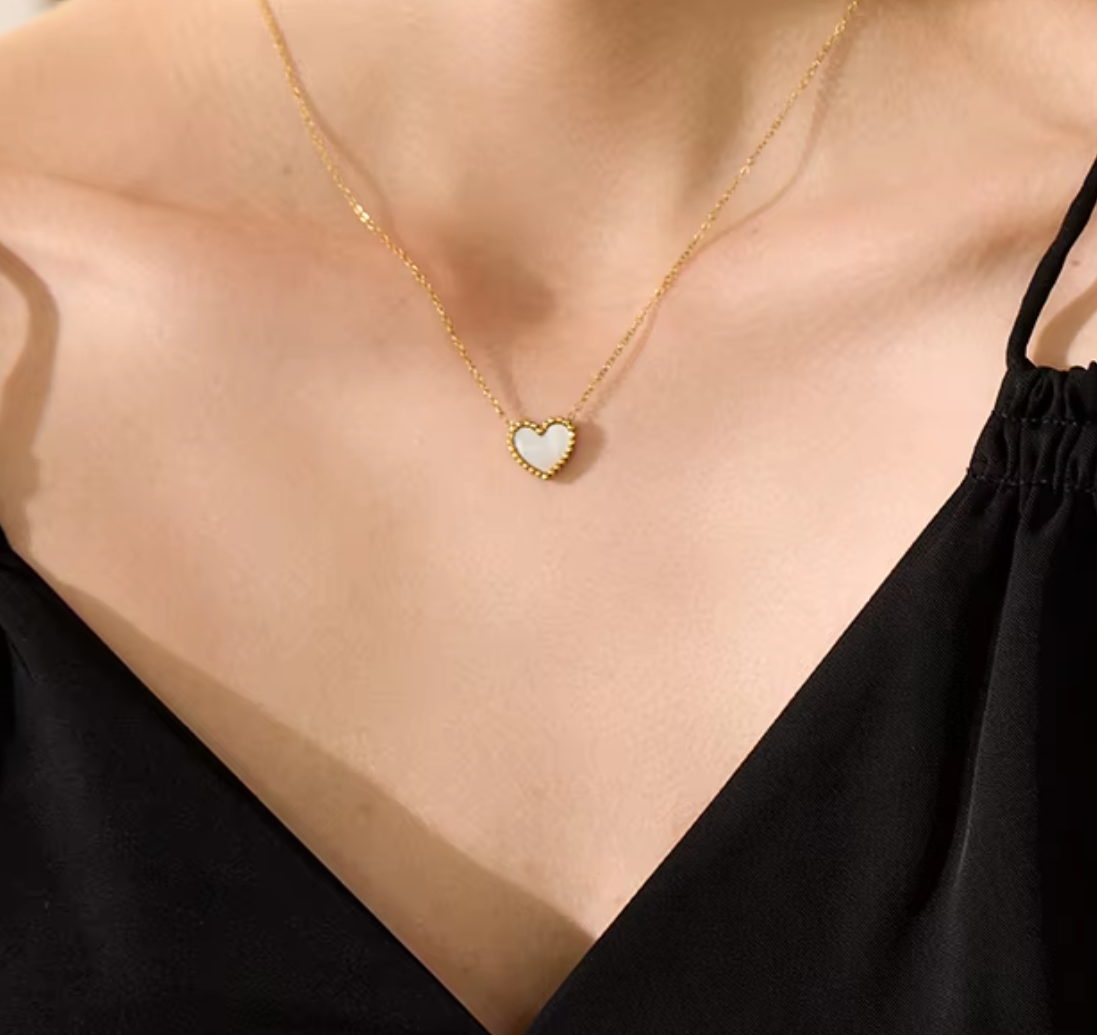 Andrea Mother of Pearl Heart Necklace / 18K Gold Plated - Nina Kane Jewellery