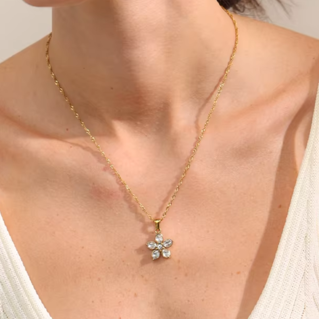 The Crystal Bloom Necklace / 18K Gold Plated - Nina Kane Jewellery