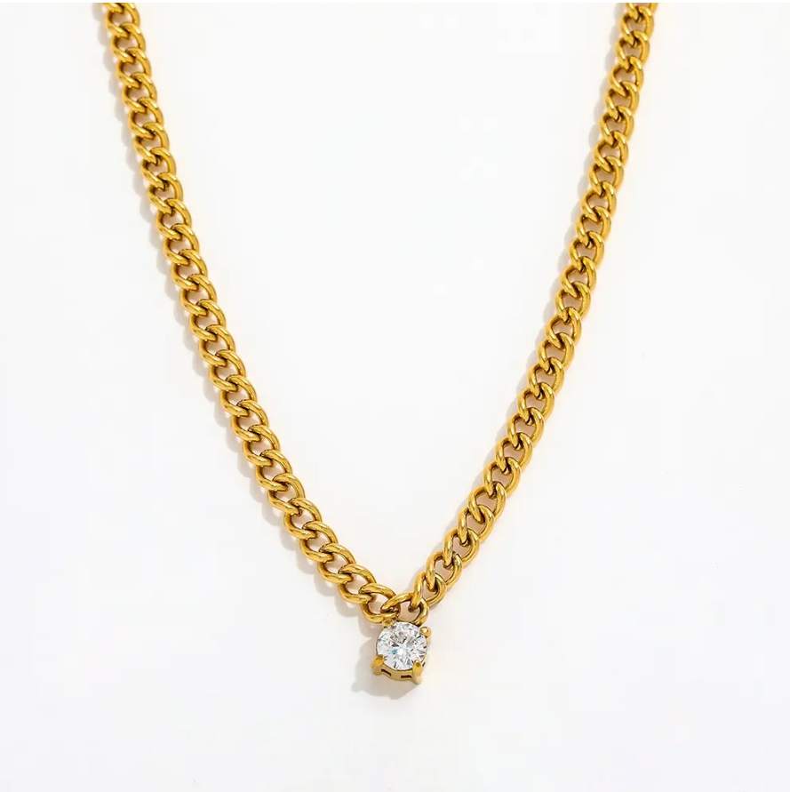Larkin Curb Chain Zirconia Necklace / Stainless Steel - Nina Kane Jewellery