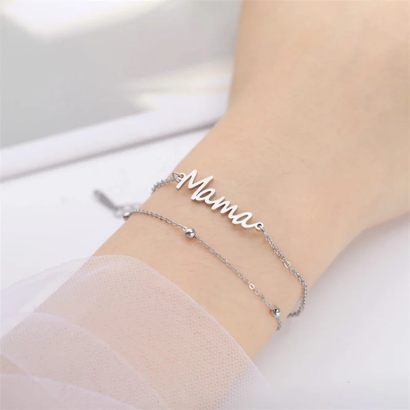 MAMA Double Chain Bracelet / Stainless Steel - Nina Kane Jewellery