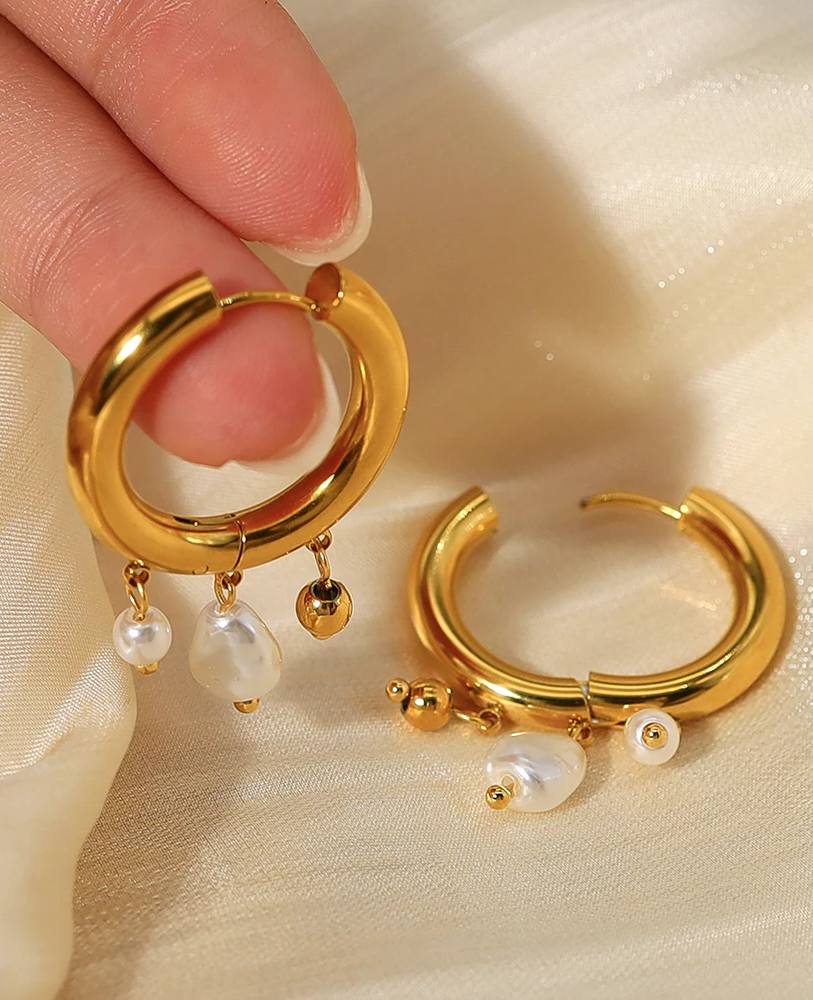 Verde Pearl Gold Hoops / 18K Gold Plated - Nina Kane Jewellery