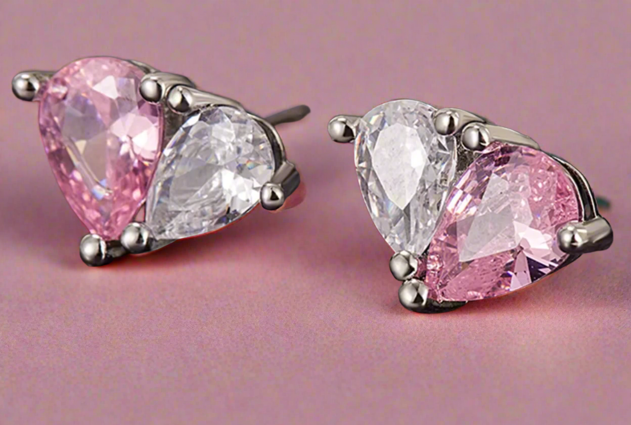 Heart Shaped Crystal Earrings / 925 Sterling Silver - Nina Kane Jewellery
