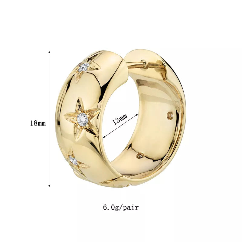 Beatrix Zircon Star Hoops / 18K Gold Plated - Nina Kane Jewellery