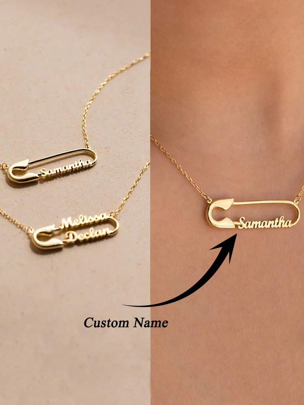 Personalised Safety Pin Name Necklace / Stainless Steel - Nina Kane Jewellery
