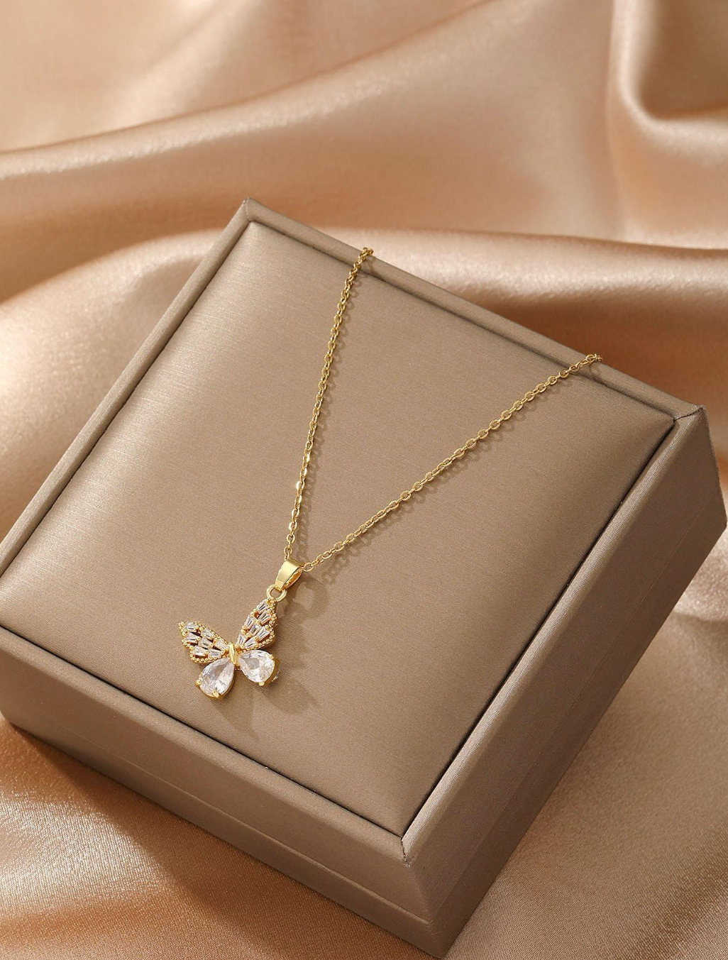 Khloe Crystal Butterfly Necklace / 18K Gold Plated - Nina Kane Jewellery