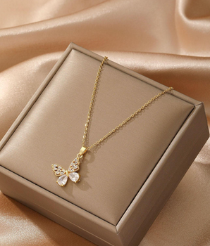 Khloe Crystal Butterfly Necklace / 18K Gold Plated - Nina Kane Jewellery