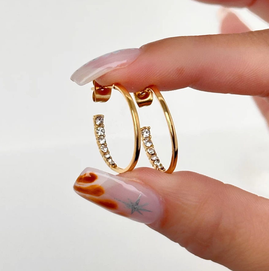 Gemma Pave Zircon Diamond Hoops / 18K Gold Plated - Nina Kane Jewellery