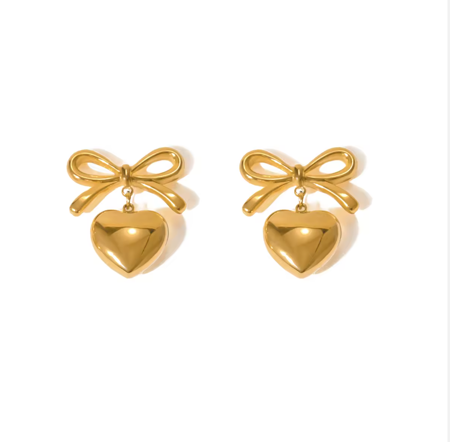 Keres Bow & Heart Earrings / 18K Gold Plated - Nina Kane Jewellery