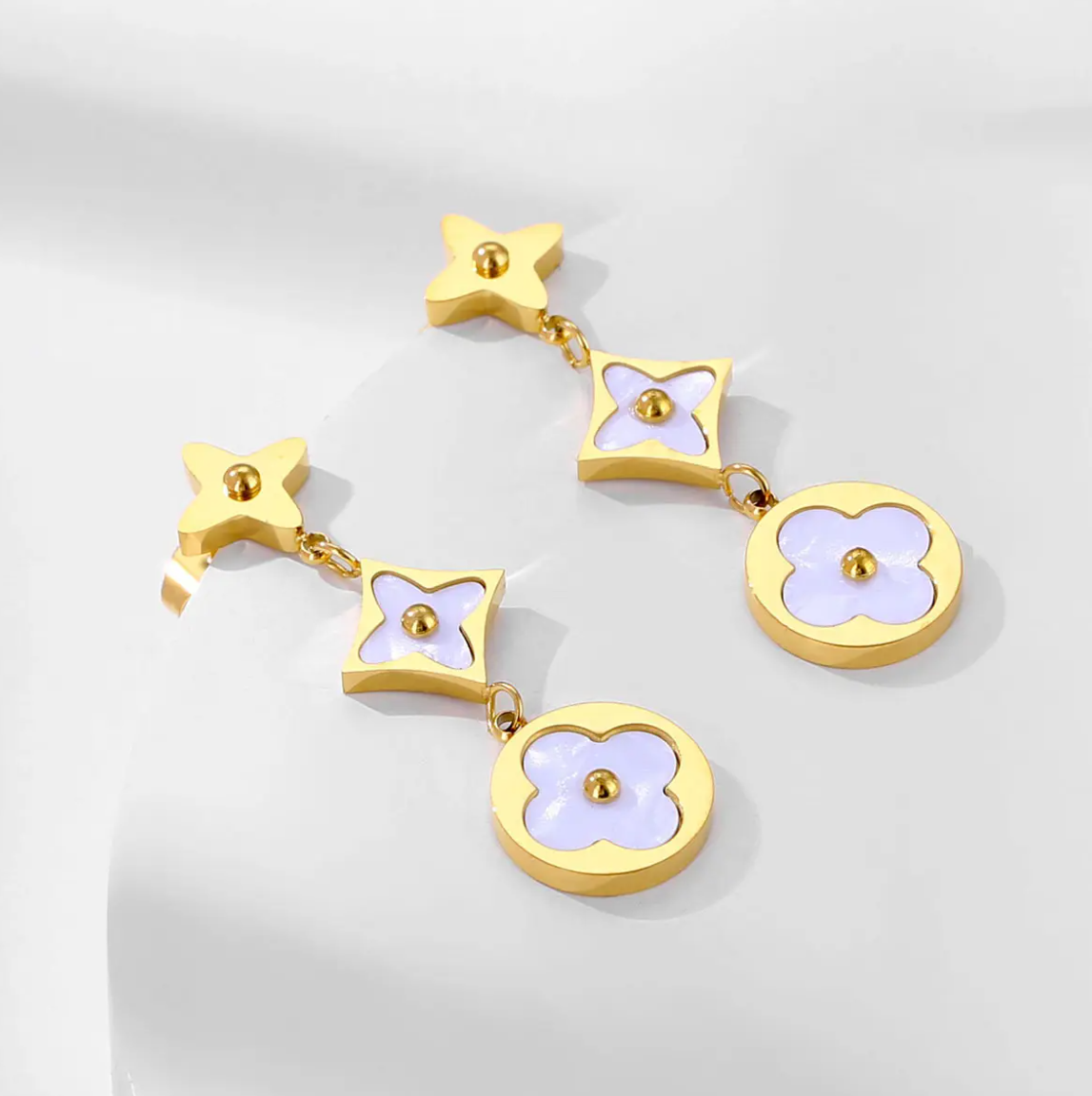 Luxury Clover & Diamond Earrings / 18K Gold Plated - Nina Kane Jewellery