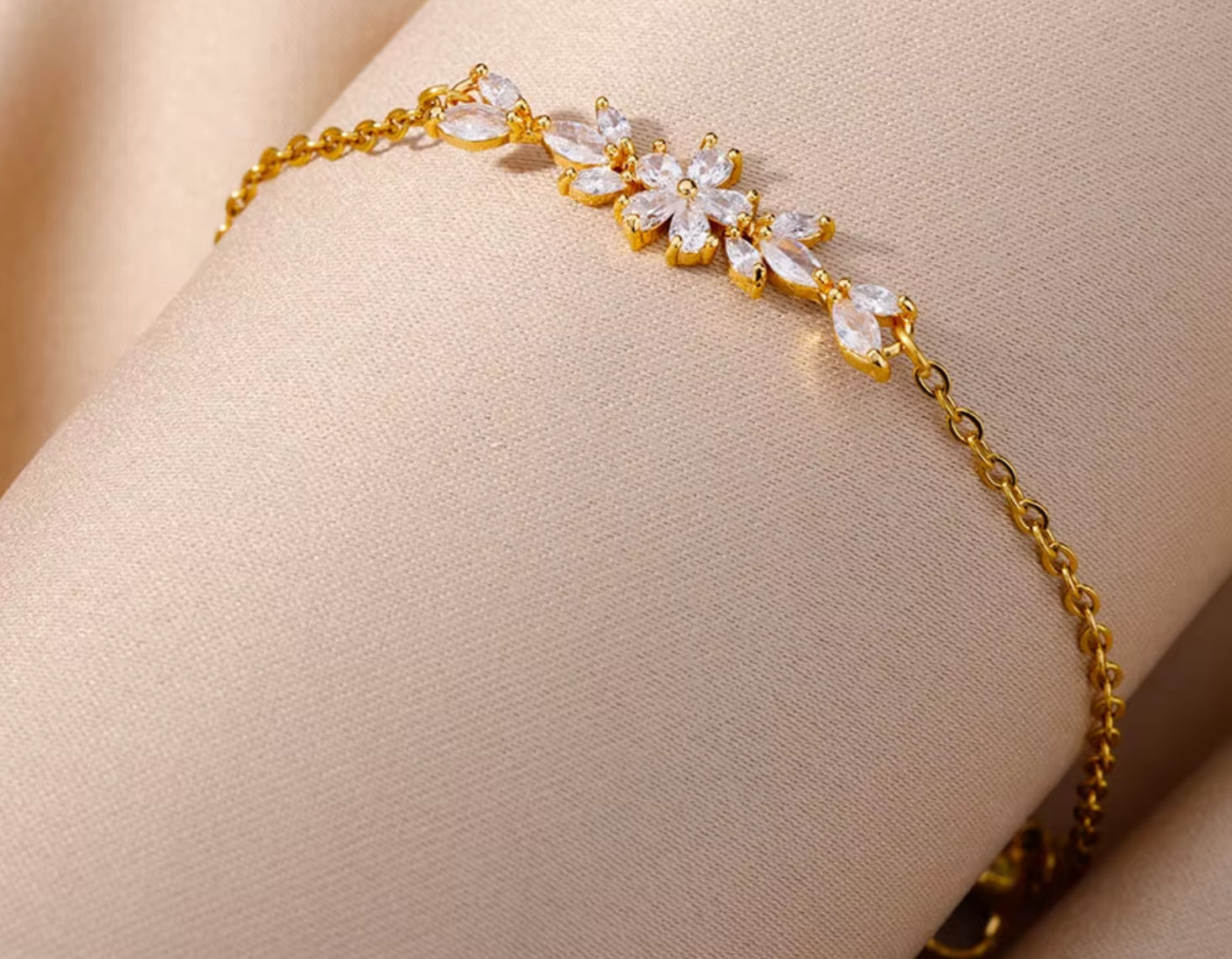 Lyra Crystal Flower Bracelets / 18K Gold Plated - Nina Kane Jewellery
