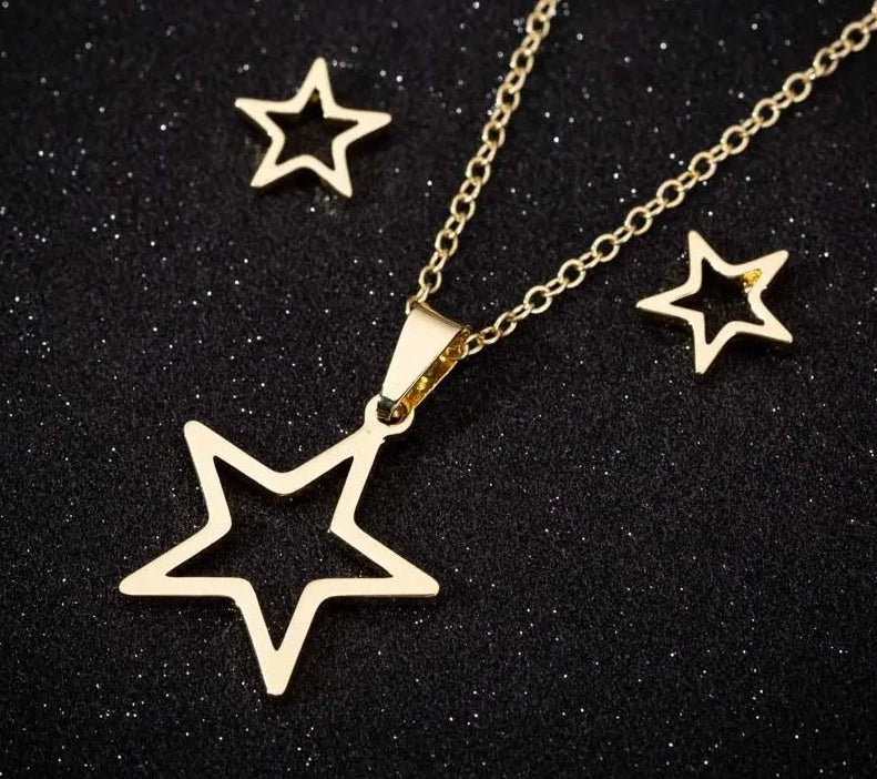 Elle Star Necklace & Earrings Set / Stainless Steel - Nina Kane Jewellery