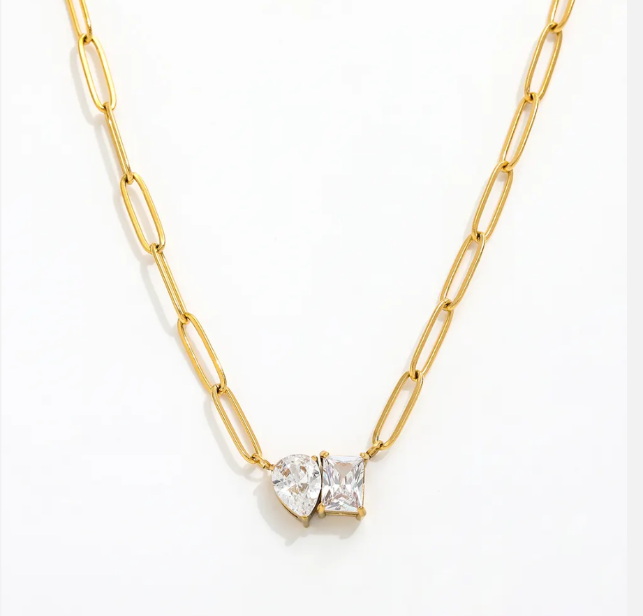 Orleans Paperclip Diamond Necklace / 18K Gold Plated - Nina Kane Jewellery