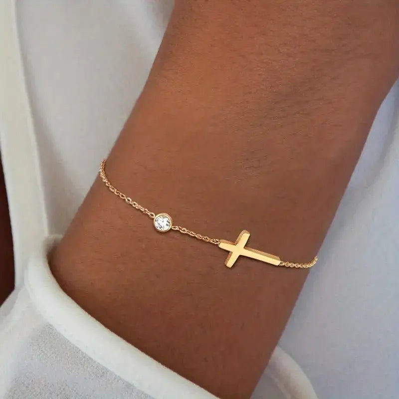 Roxanne Golden Cross Bracelet / Stainless Steel