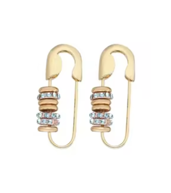 Gold Cassandra Safety Pin Earrings / Gold Plated Brass - Nina Kane Jewellery