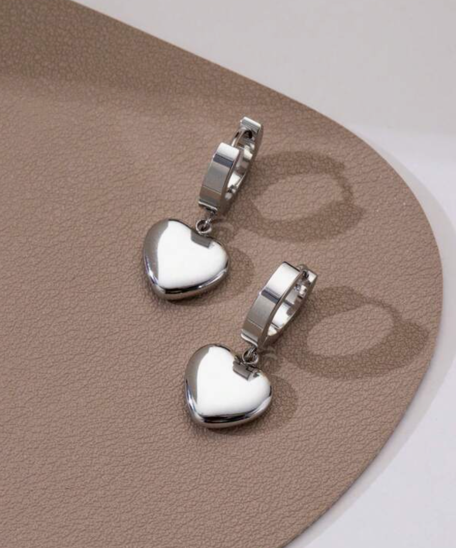 Rhea Heart Huggie Earrings / Stainless Steel - Nina Kane Jewellery