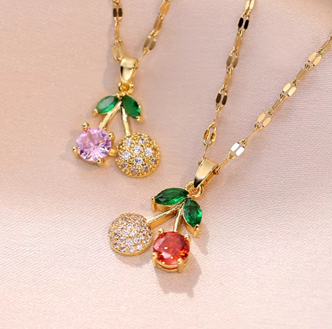 Claudia Cherrry Drop Necklaces / 18K Gold Plated - Nina Kane Jewellery