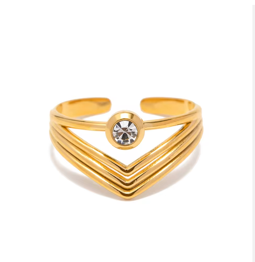 Pia Multi Chevron Zircon Ring / 18K Gold Plated - Nina Kane Jewellery